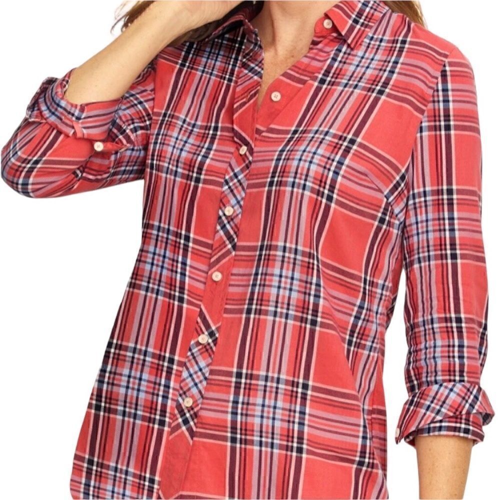 TALBOTS Mauve Orange Plaid Botton Down Front Long Sleeves Shirt Size: Small
